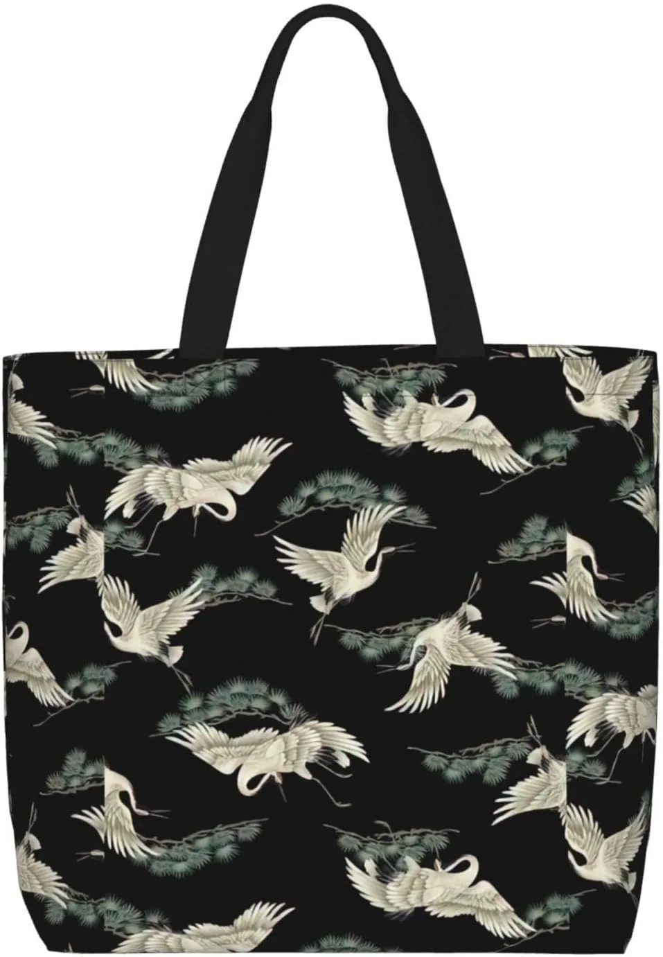 Japanese Crane & Pine Duty Reusable Shopping One-Shoulder Bags â€“ Large Tote Bags Are Foldable