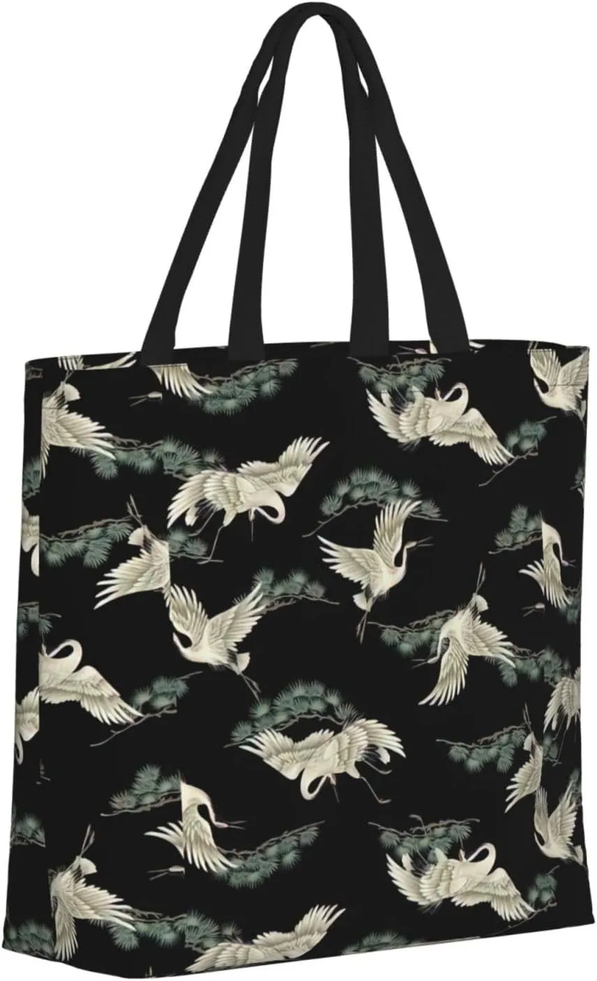 Japanese Crane & Pine Duty Reusable Shopping One-Shoulder Bags â€“ Large Tote Bags Are Foldable