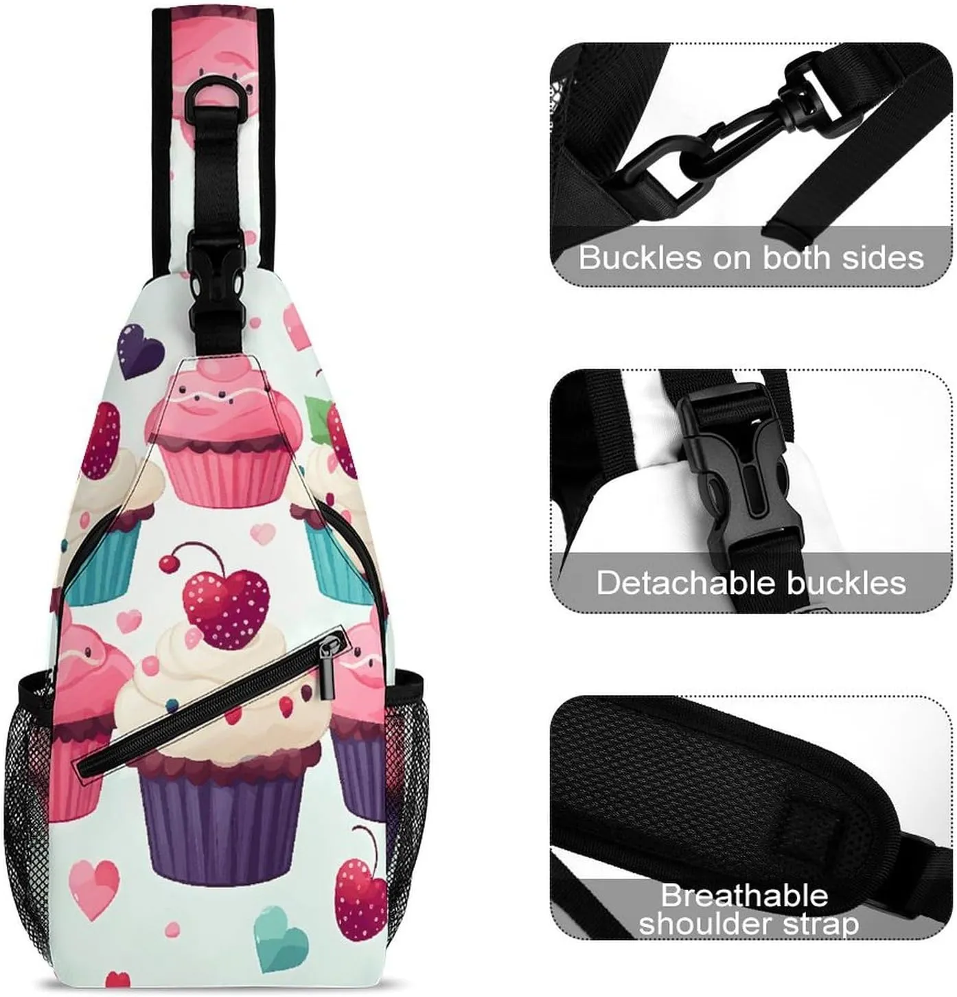 Japanese Sushi Shrimp Sling Bag Lightweight Crossbody Chest Pack Travel Shoulder Bag with Adjustable Strap