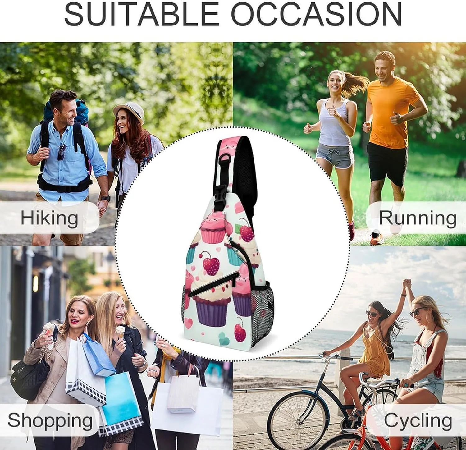 Japanese Sushi Shrimp Sling Bag Lightweight Crossbody Chest Pack Travel Shoulder Bag with Adjustable Strap