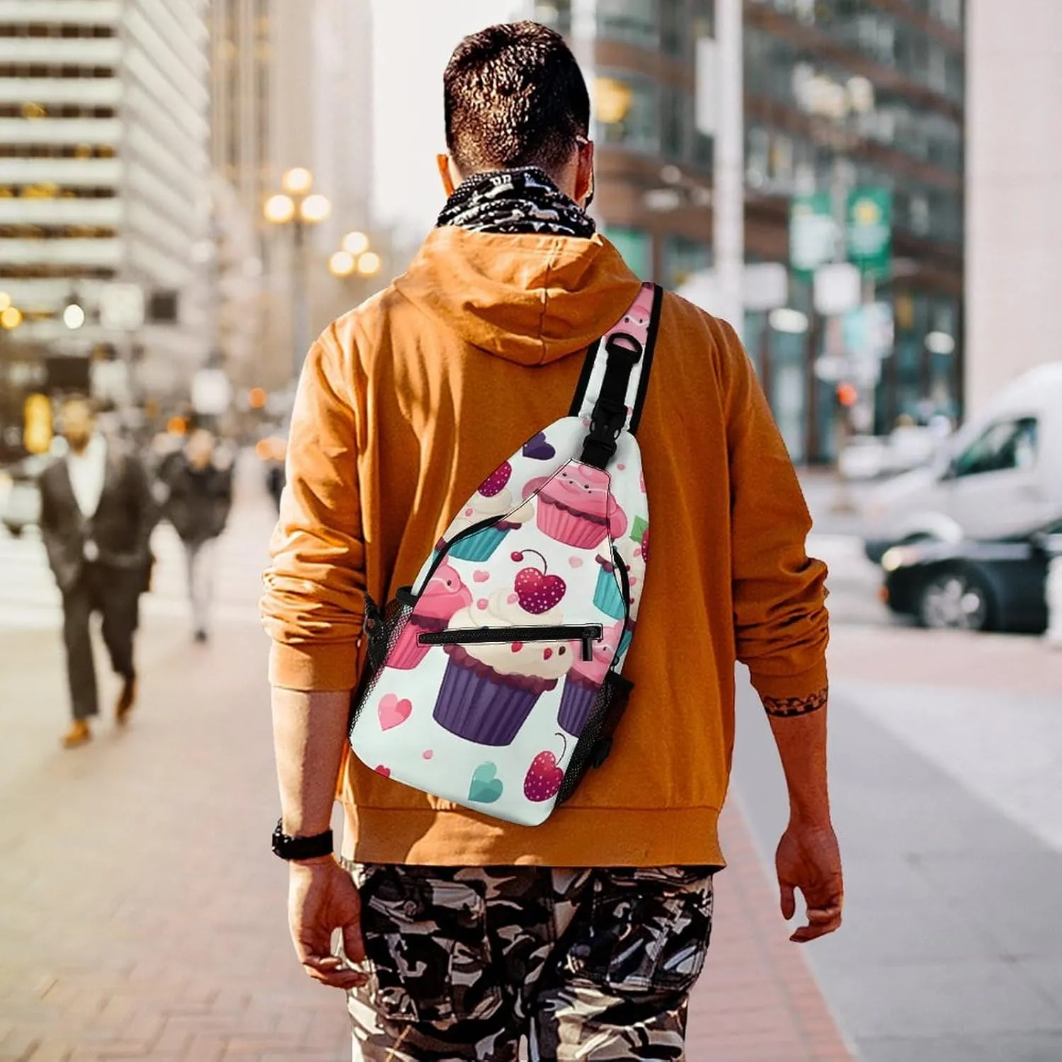 Japanese Sushi Shrimp Sling Bag Lightweight Crossbody Chest Pack Travel Shoulder Bag with Adjustable Strap