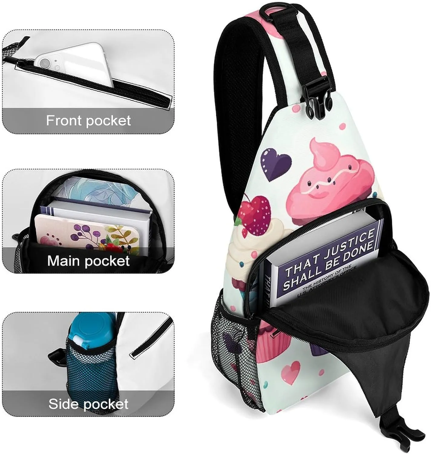 Japanese Sushi Shrimp Sling Bag Lightweight Crossbody Chest Pack Travel Shoulder Bag with Adjustable Strap