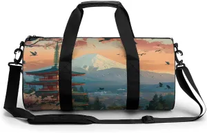 Japanese Temple on Mount Fuji Lake Cherry Flower Gym Bag Lightweight Carry On Duffel Bag Athletic Sports Travel Bag Weekender Bag for Men Women