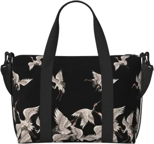 Japanese White Crane Travel Bag for Women Men Weekender Bags Carry on Overnight Bag Tote Bag Yoga Gym Bag for Gym, Work, Travel, Weekend, Personal Items
