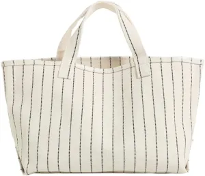 Jeelow Canvas Tote Bag for Women Striped Handbag Cotton Casual Lightweight Portable Shopping Bag with Inner Pocket (Black Stripe)