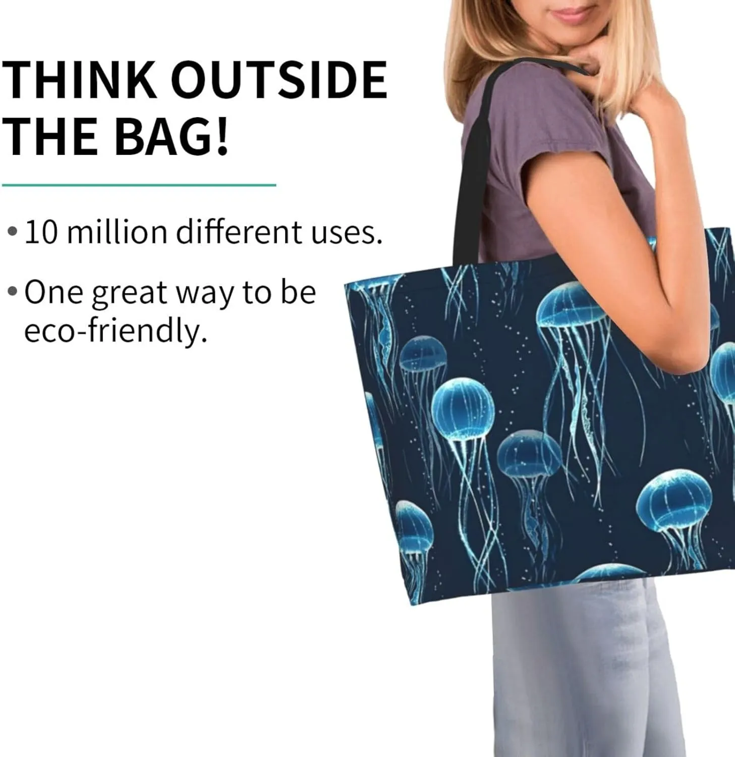 Jellyfish Canvas Tote Bag Cute Shoulder Bag Handbag Animal Casual Grocery Bags Funny Bag for Outdoor