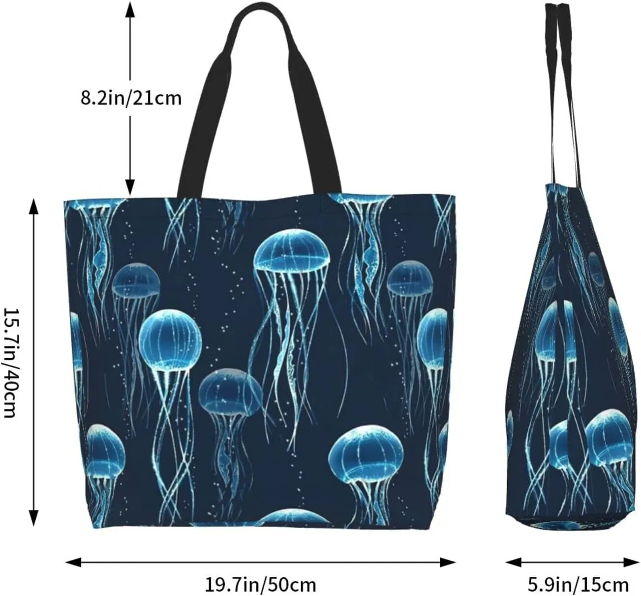 Jellyfish Canvas Tote Bag Cute Shoulder Bag Handbag Animal Casual Grocery Bags Funny Bag for Outdoor