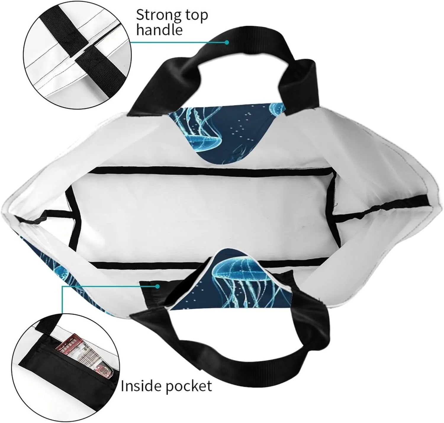 Jellyfish Canvas Tote Bag Cute Shoulder Bag Handbag Animal Casual Grocery Bags Funny Bag for Outdoor