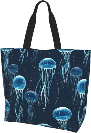 Jellyfish Canvas Tote Bag Cute Shoulder Bag Handbag Animal Casual Grocery Bags Funny Bag for Outdoor