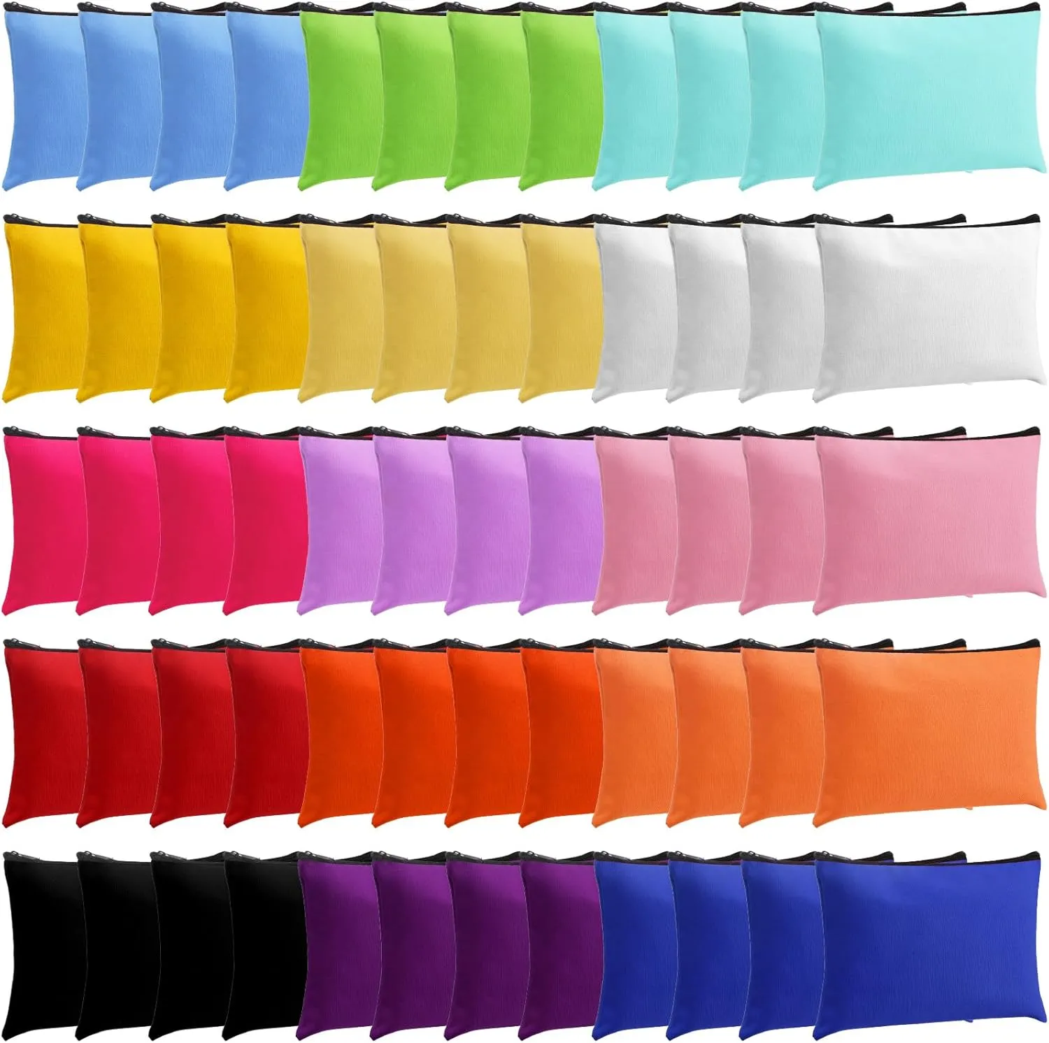 Jetec 60 Pcs Canvas Makeup Bags Bulk Cosmetic Bags Zipper Pouches Multicolor DIY Craft Pencil Bag Pencil Pouch Multipurpose Canvas Toiletry Bag for Travel Women Girls Pencil Craft (5.5 x 7.9 Inch)