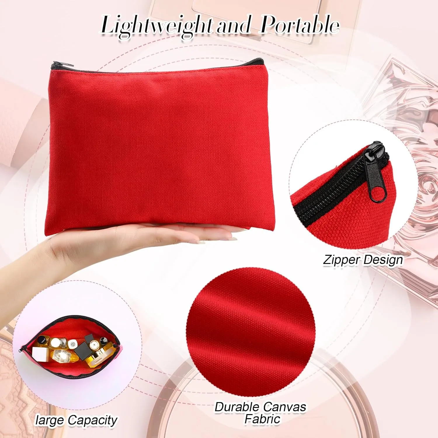 Jetec 60 Pcs Canvas Makeup Bags Bulk Cosmetic Bags Zipper Pouches Multicolor DIY Craft Pencil Bag Pencil Pouch Multipurpose Canvas Toiletry Bag for Travel Women Girls Pencil Craft (5.5 x 7.9 Inch)