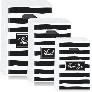 Jeyiour 300 Pcs Thank You Merchandise Bags with Handles Die Cut Plastic Shopping Bags Thank You Gift Boutique Goodie Sacks for Party Stores, 3 Sizes(Stripe)