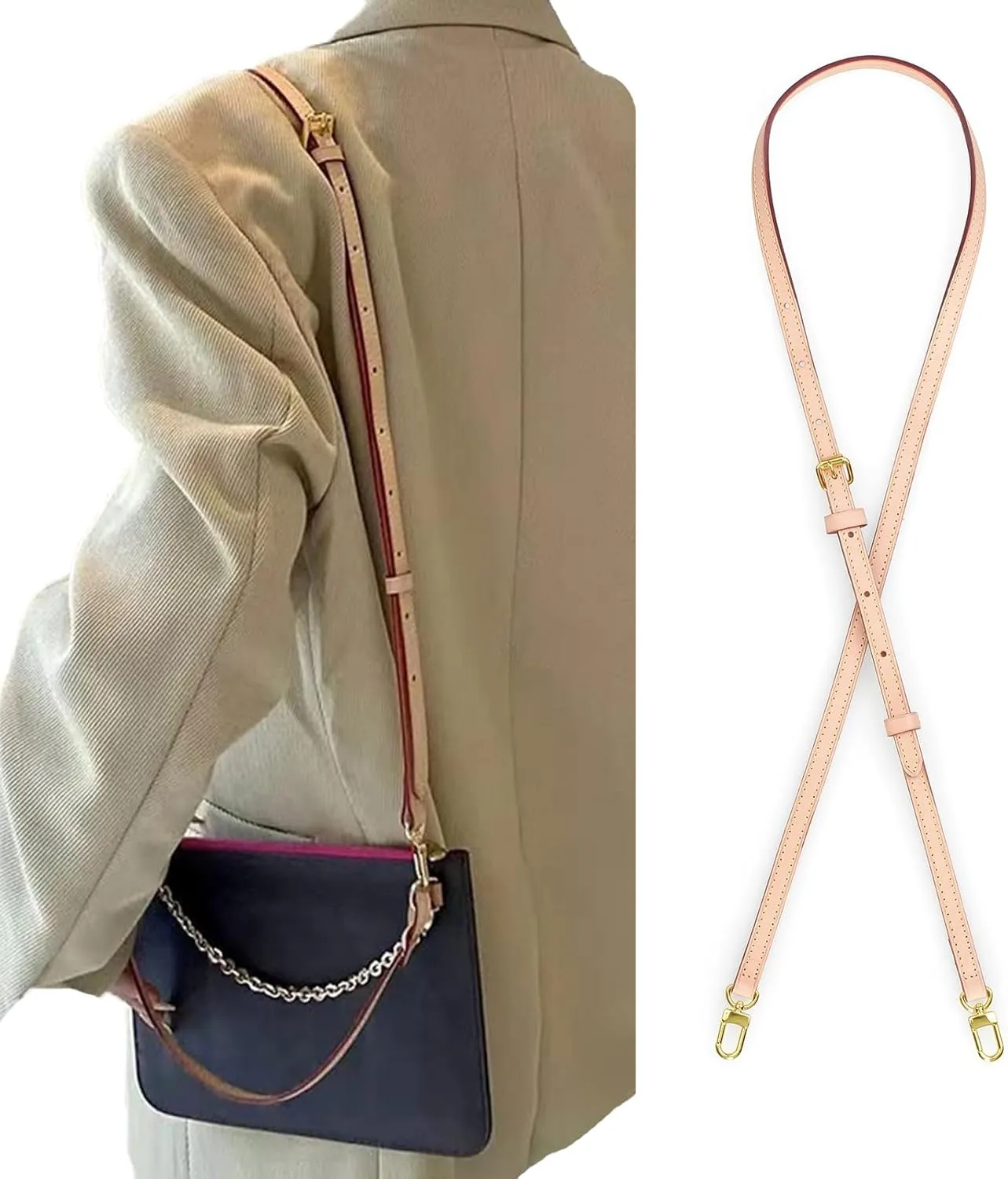 jiesinlov Vachetta Leather Replacement Crossbody Bags Strap Adjustable Shoulder Strap for Speedy 20 25 (0.43Width Adjustable 39.4-47.2Length)