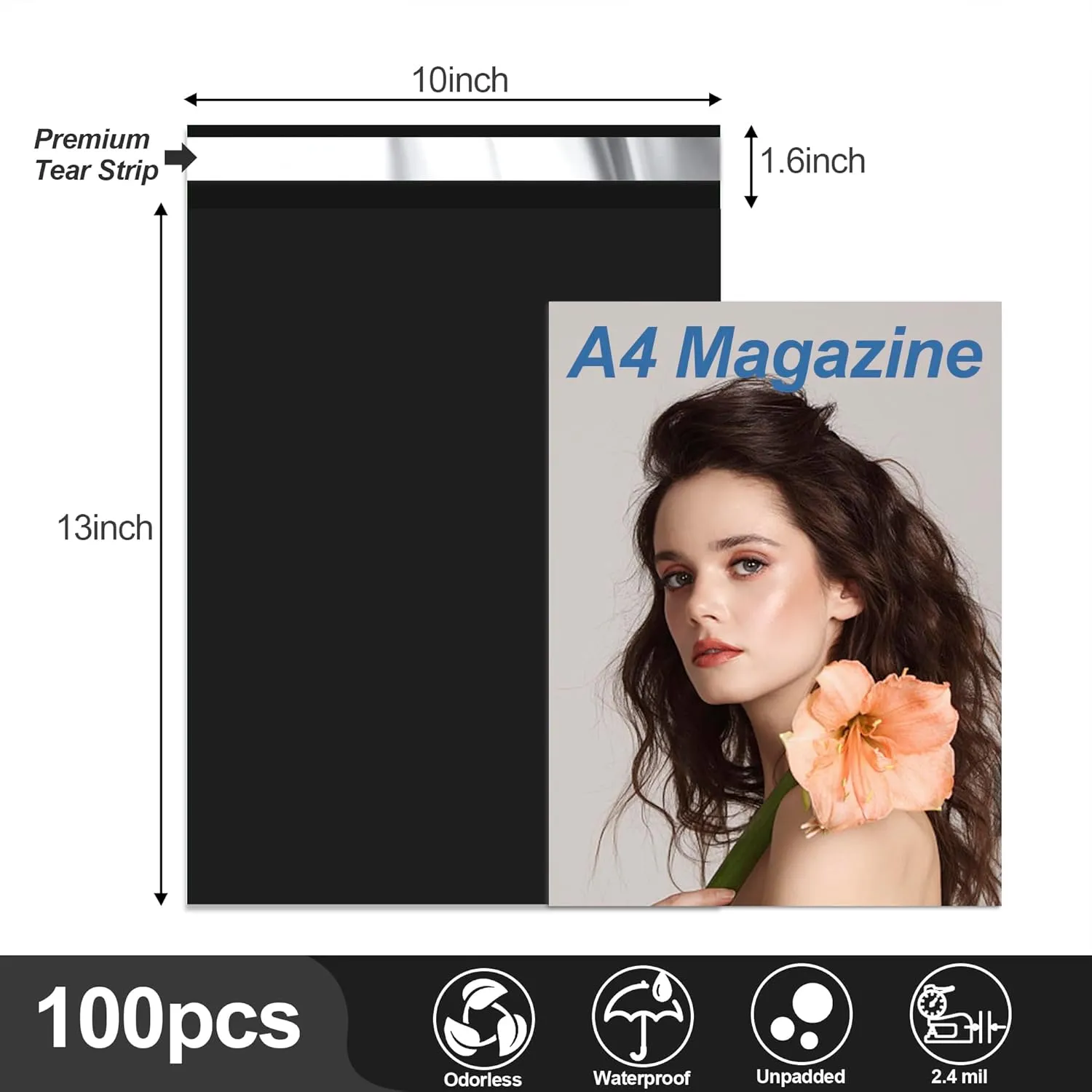 JinRuiKJ Thank You Poly Mailer 10x13 Inch 100 PCS, Shipping Bags for Clothing, Packaging Bags for Small Business, Strong Adhensive, Waterproof and Tear-Resistant Mailing Envelopes, Black