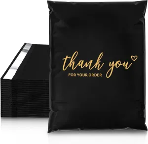 JinRuiKJ Thank You Poly Mailer 10x13 Inch 100 PCS, Shipping Bags for Clothing, Packaging Bags for Small Business, Strong Adhensive, Waterproof and Tear-Resistant Mailing Envelopes, Black