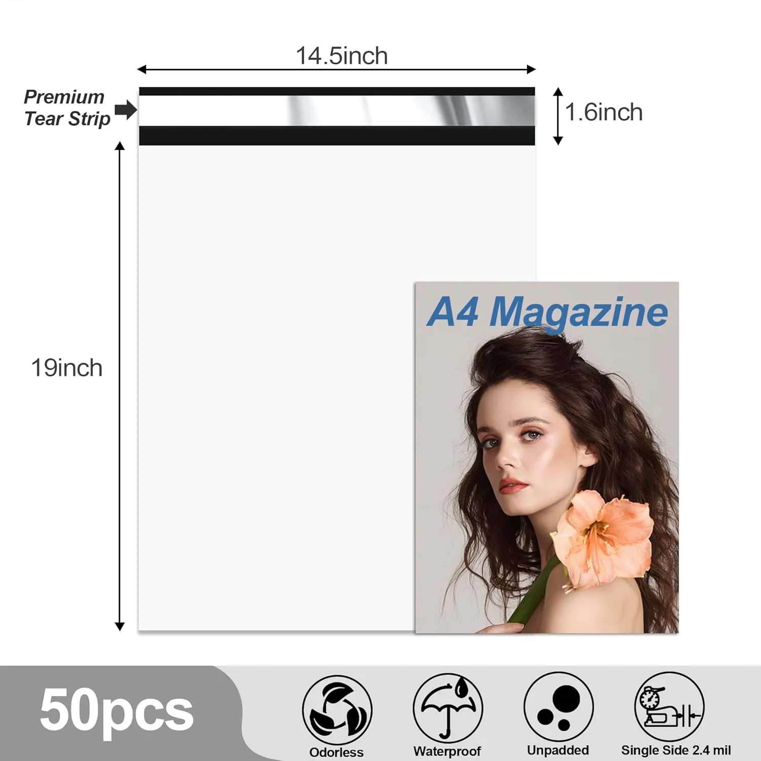 JinRuiKJ Thank You Poly Mailer 14.5x19 Inch 50 PCS, Shipping Bags for Clothing, Packaging Bags for Small Business, Strong Adhensive, Waterproof and Tear-Resistant Mailing Envelopes, White