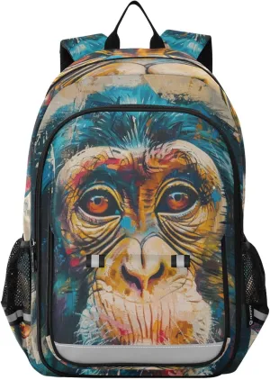 JIPONI A Funny Monkey Paint Backpack Purse Personalized Book Bag Travel backpack, Lightweight flap casual daypack with Multiple Pockets for women men