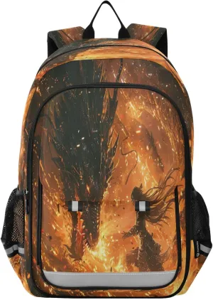 Joisal Armor Warrior Fighting Fire Dragon School Backpack Girls Waterproof Lightweight Durable Travel Backpack for Kids Ages 6-12