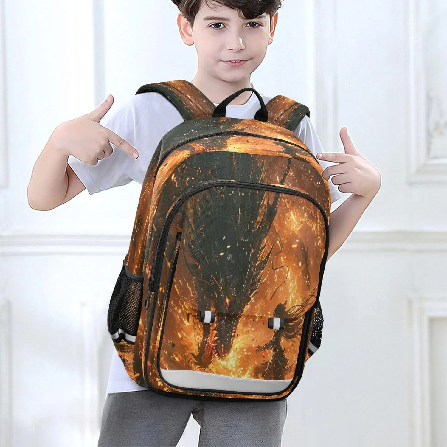 Joisal Armor Warrior Fighting Fire Dragon School Backpack Girls Waterproof Lightweight Durable Travel Backpack for Kids Ages 6-12