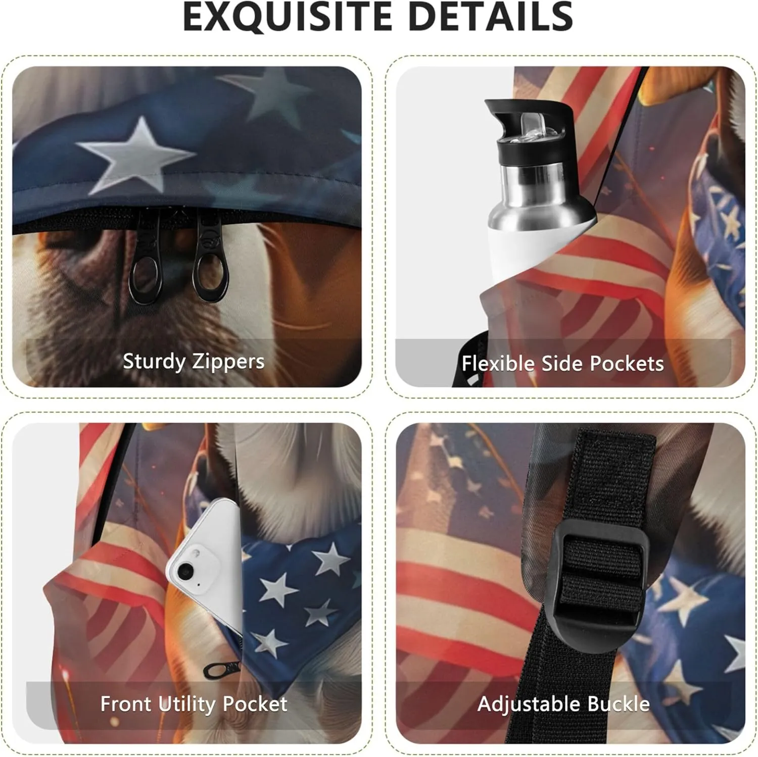 Joisal Shoulder Women Casual Backpack for Men Fashion Cute Beagle Dog American Flag School Bookbag for Teen Girls