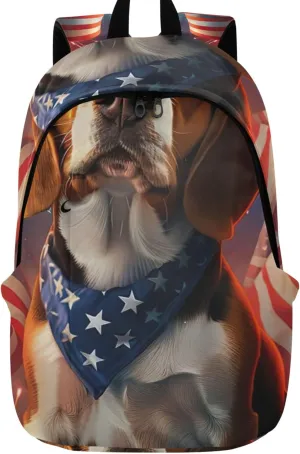 Joisal Shoulder Women Casual Backpack for Men Fashion Cute Beagle Dog American Flag School Bookbag for Teen Girls