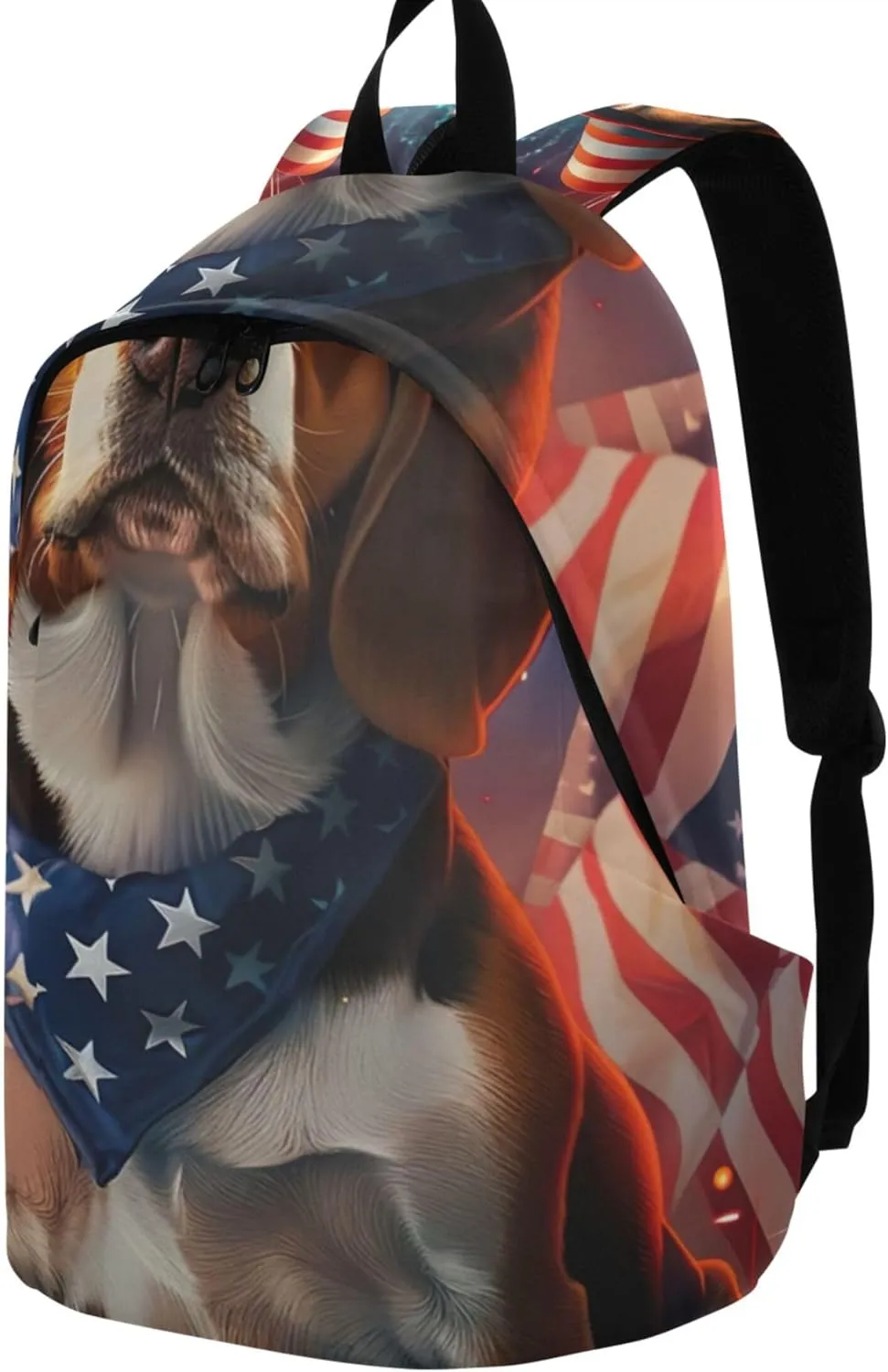 Joisal Shoulder Women Casual Backpack for Men Fashion Cute Beagle Dog American Flag School Bookbag for Teen Girls