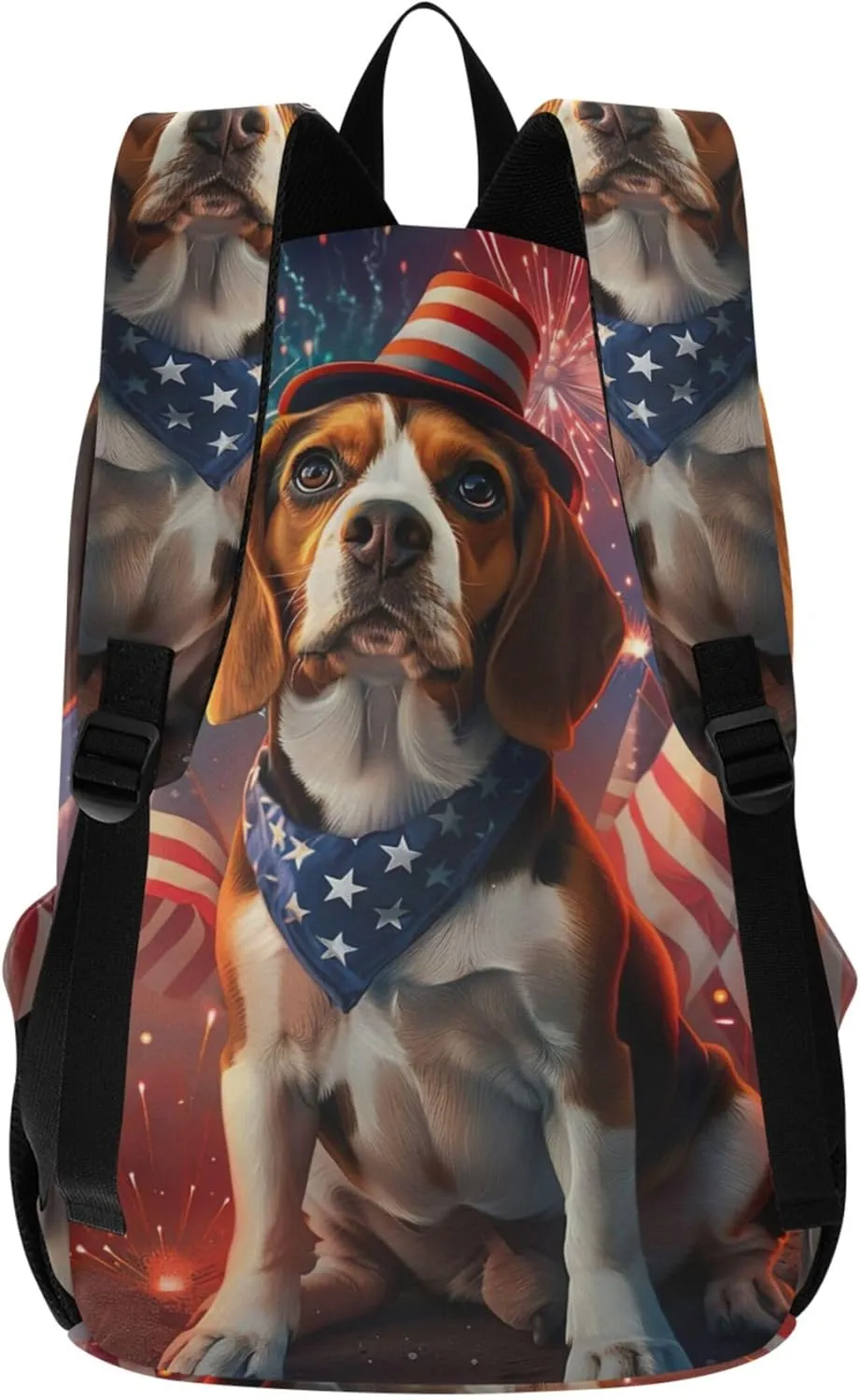 Joisal Shoulder Women Casual Backpack for Men Fashion Cute Beagle Dog American Flag School Bookbag for Teen Girls