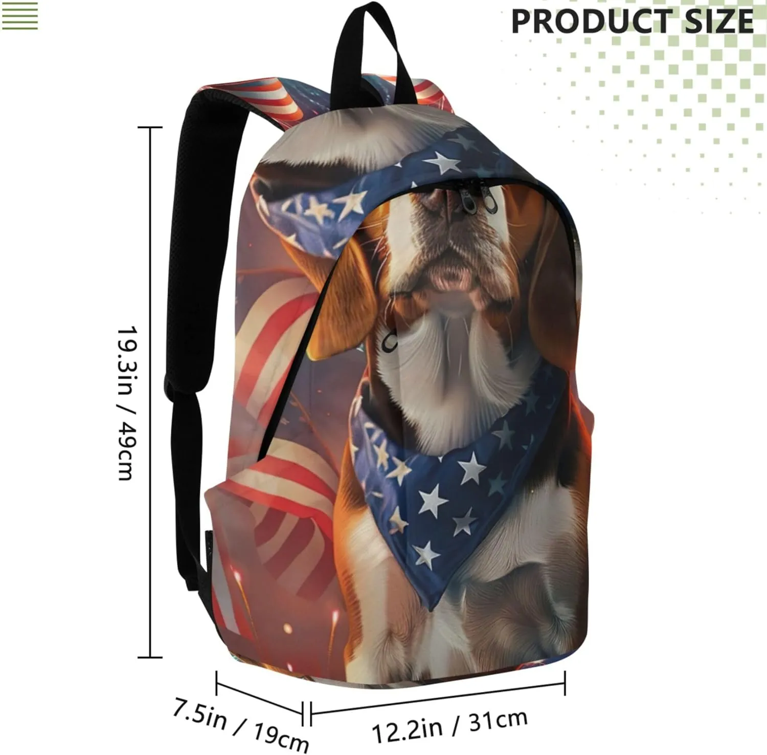 Joisal Shoulder Women Casual Backpack for Men Fashion Cute Beagle Dog American Flag School Bookbag for Teen Girls