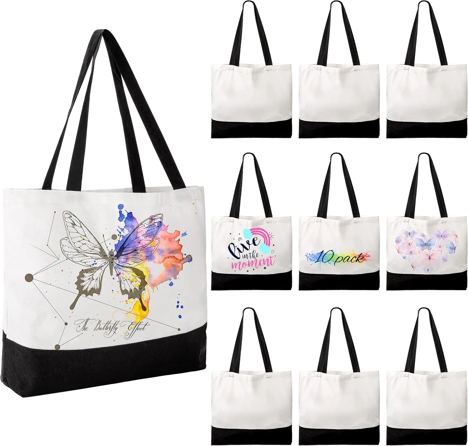 Joyclub 10 Pack Large Canvas Tote Bags Bulk Sublimation Blanks with Long Handle 18.5 x 15 x 4 inch Polyester Bags Wide Reusable Grocery for DIY Decorating Crafting Painting Shopping