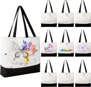 Joyclub 10 Pack Large Canvas Tote Bags Bulk Sublimation Blanks with Long Handle 18.5 x 15 x 4 inch Polyester Bags Wide Reusable Grocery for DIY Decorating Crafting Painting Shopping