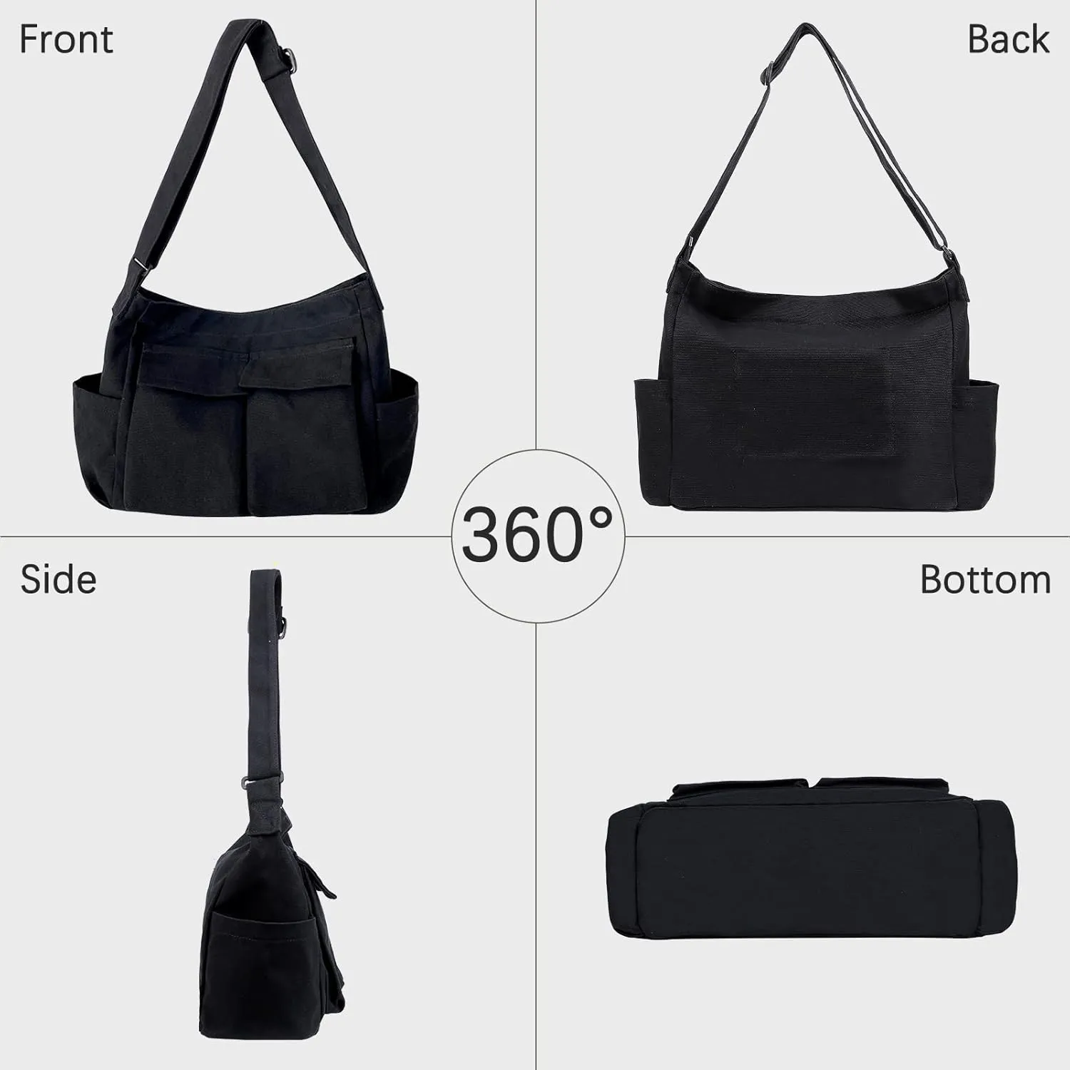 JQWSVE Canvas Messenger Bag Large Hobo Crossbody Bag with Multiple Pockets Canvas Shoulder Tote Bag for Women and Men