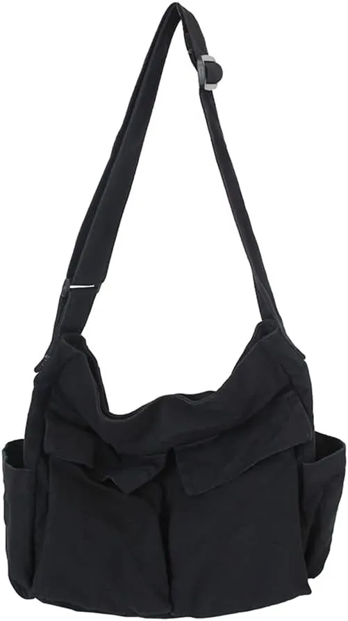 JQWSVE Canvas Messenger Bag Large Hobo Crossbody Bag with Multiple Pockets Canvas Shoulder Tote Bag for Women and Men