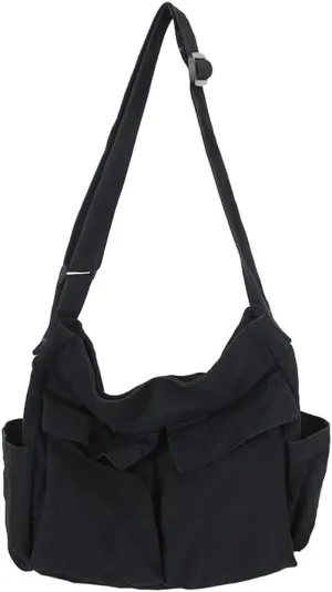 JQWSVE Canvas Messenger Bag Large Hobo Crossbody Bag with Multiple Pockets Canvas Shoulder Tote Bag for Women and Men
