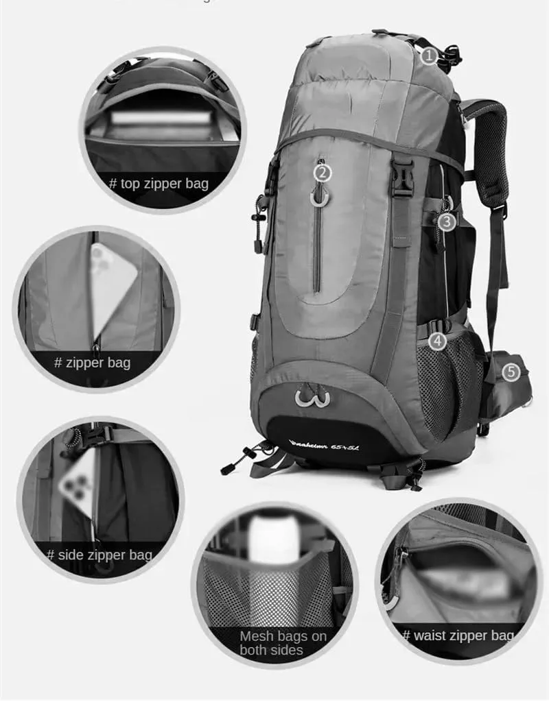 JSEIAJB 65L Outdoor Waterproof and Wear-resistant Camping Climbing Bag Hiking Mountaineering Backpacks Sport Bag