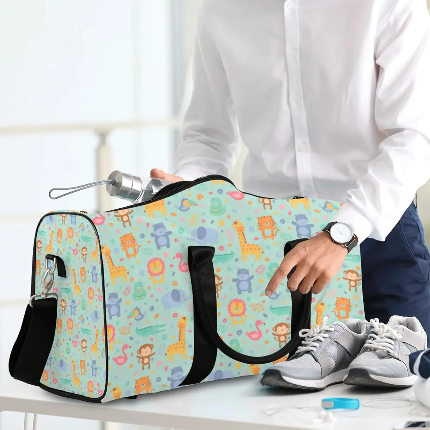 Jungle Animals Travel Duffle Bag, Weekender Bags for Women Men, Carry on Overnight Bag Waterproof Gym Bags, Hospital Bag for Labor and Delivery