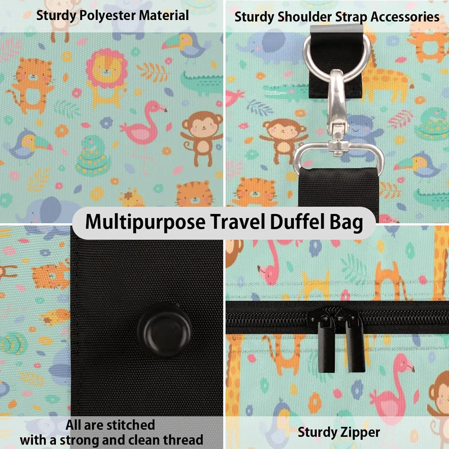 Jungle Animals Travel Duffle Bag, Weekender Bags for Women Men, Carry on Overnight Bag Waterproof Gym Bags, Hospital Bag for Labor and Delivery
