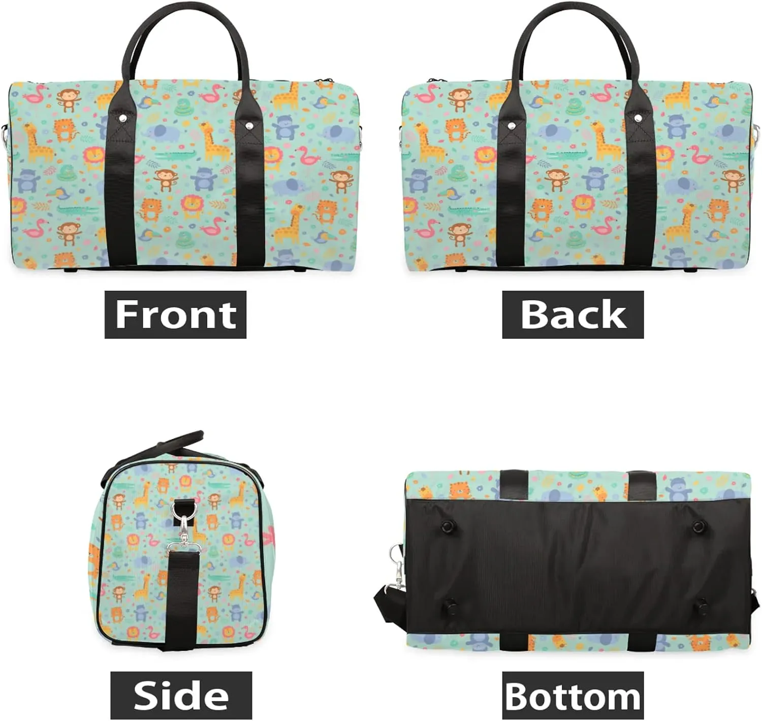 Jungle Animals Travel Duffle Bag, Weekender Bags for Women Men, Carry on Overnight Bag Waterproof Gym Bags, Hospital Bag for Labor and Delivery
