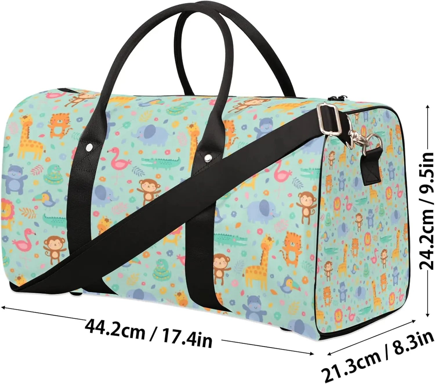 Jungle Animals Travel Duffle Bag, Weekender Bags for Women Men, Carry on Overnight Bag Waterproof Gym Bags, Hospital Bag for Labor and Delivery