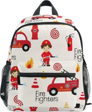 JUNZAN Cartoon Cute Firefighters Fireman Kids Backpacks Bottle Pockets Bookbag Childrens Kids Camping