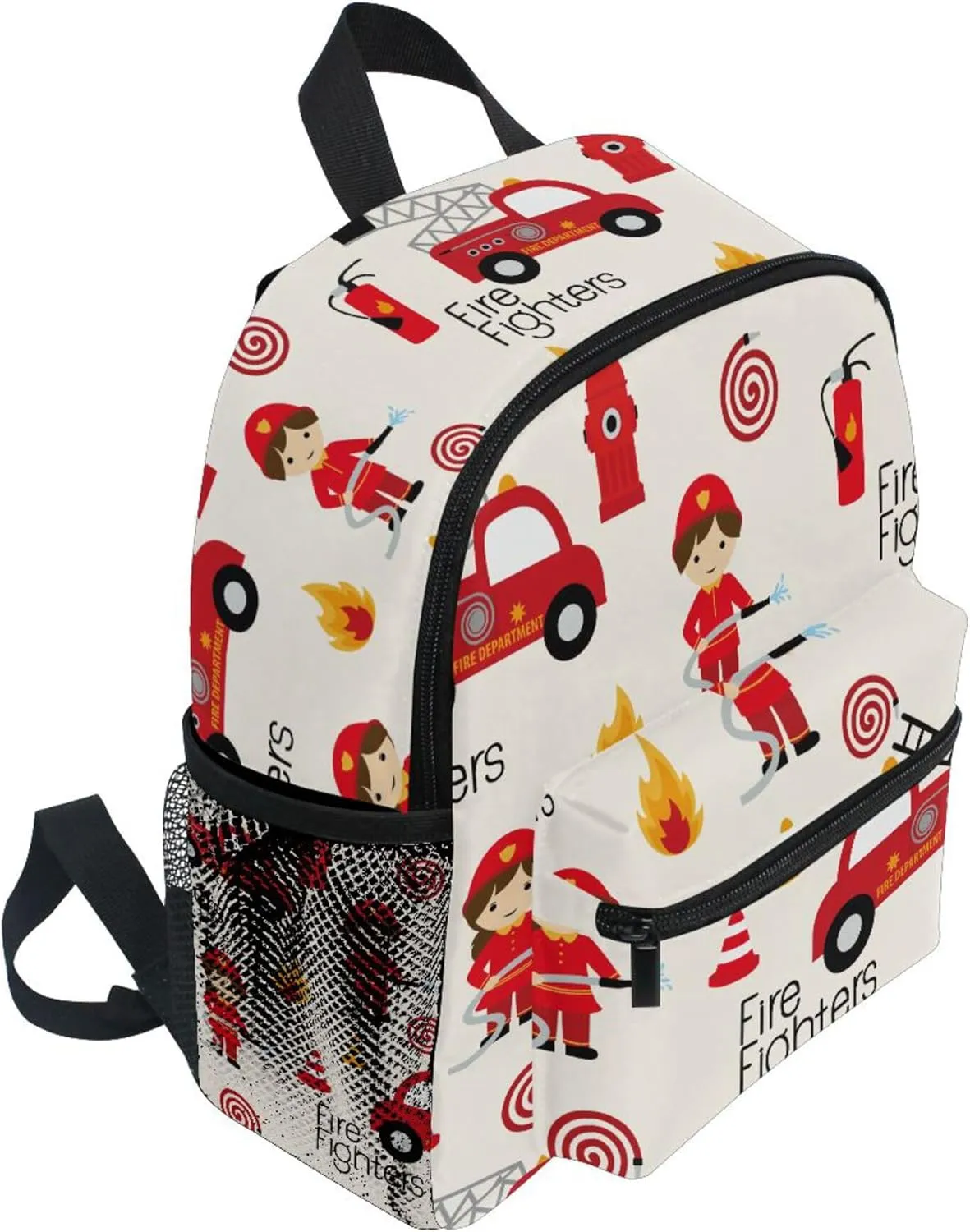JUNZAN Cartoon Cute Firefighters Fireman Kids Backpacks Bottle Pockets Bookbag Childrens Kids Camping