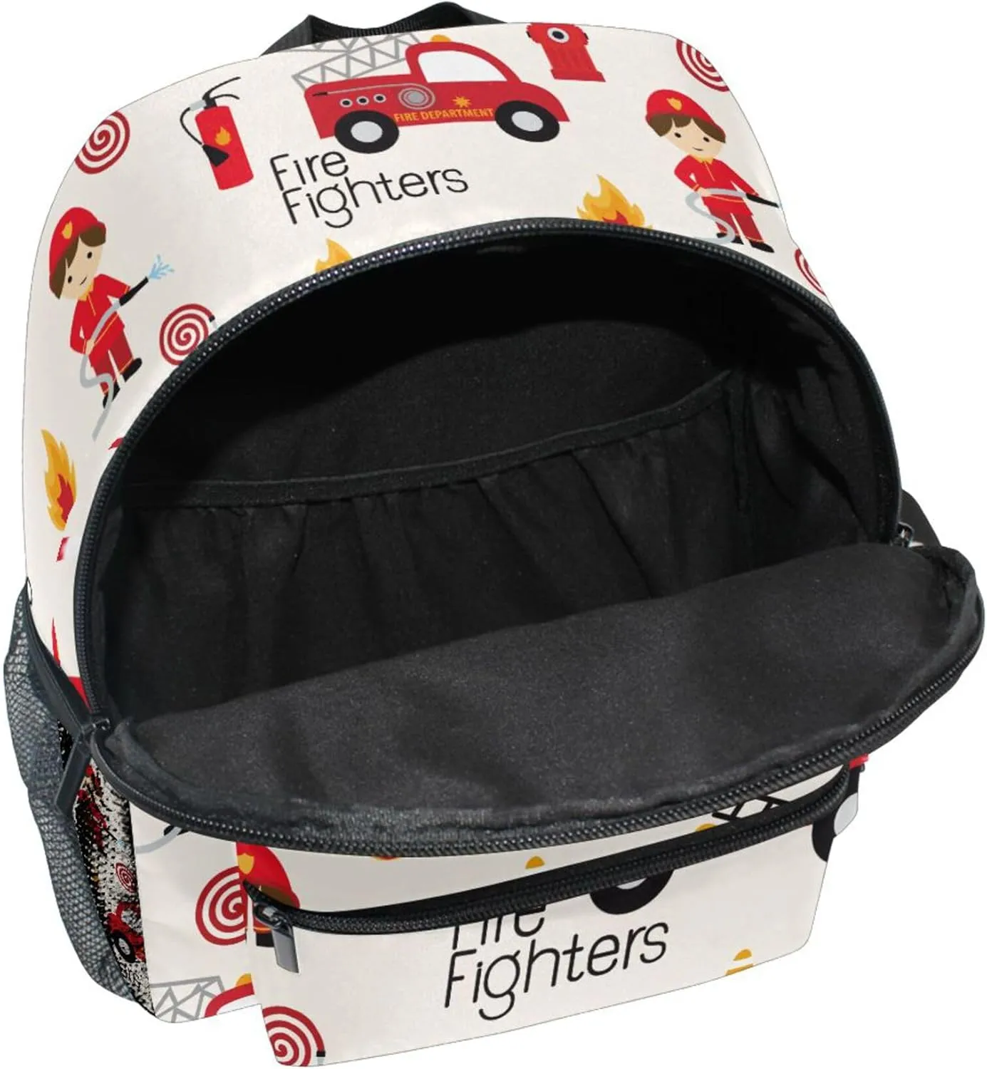 JUNZAN Cartoon Cute Firefighters Fireman Kids Backpacks Bottle Pockets Bookbag Childrens Kids Camping