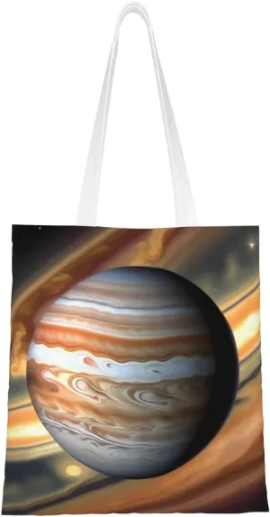 Jupiter Landscape Pattern Double Sided Canvas Tote Bag, Reusable Grocery Shopping Bag, Carry or Shoulder ï¼Œ15x16.5 in