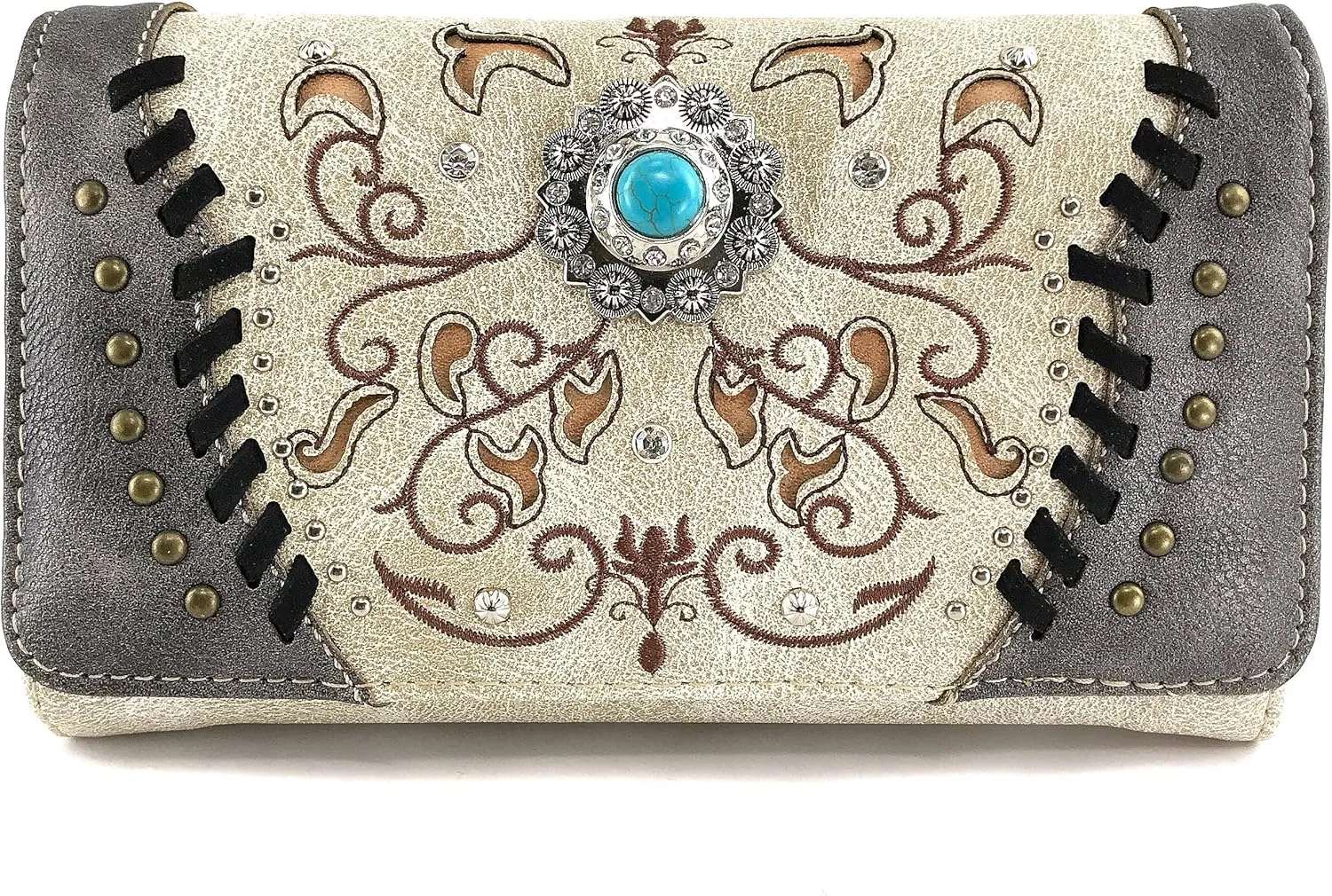 Justin West Concho Floral Embroidered Studded CCW Concealed Carry Shoulder Purse Handbag Wallet