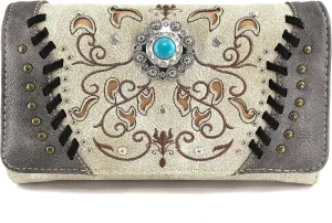 Justin West Concho Floral Embroidered Studded CCW Concealed Carry Shoulder Purse Handbag Wallet