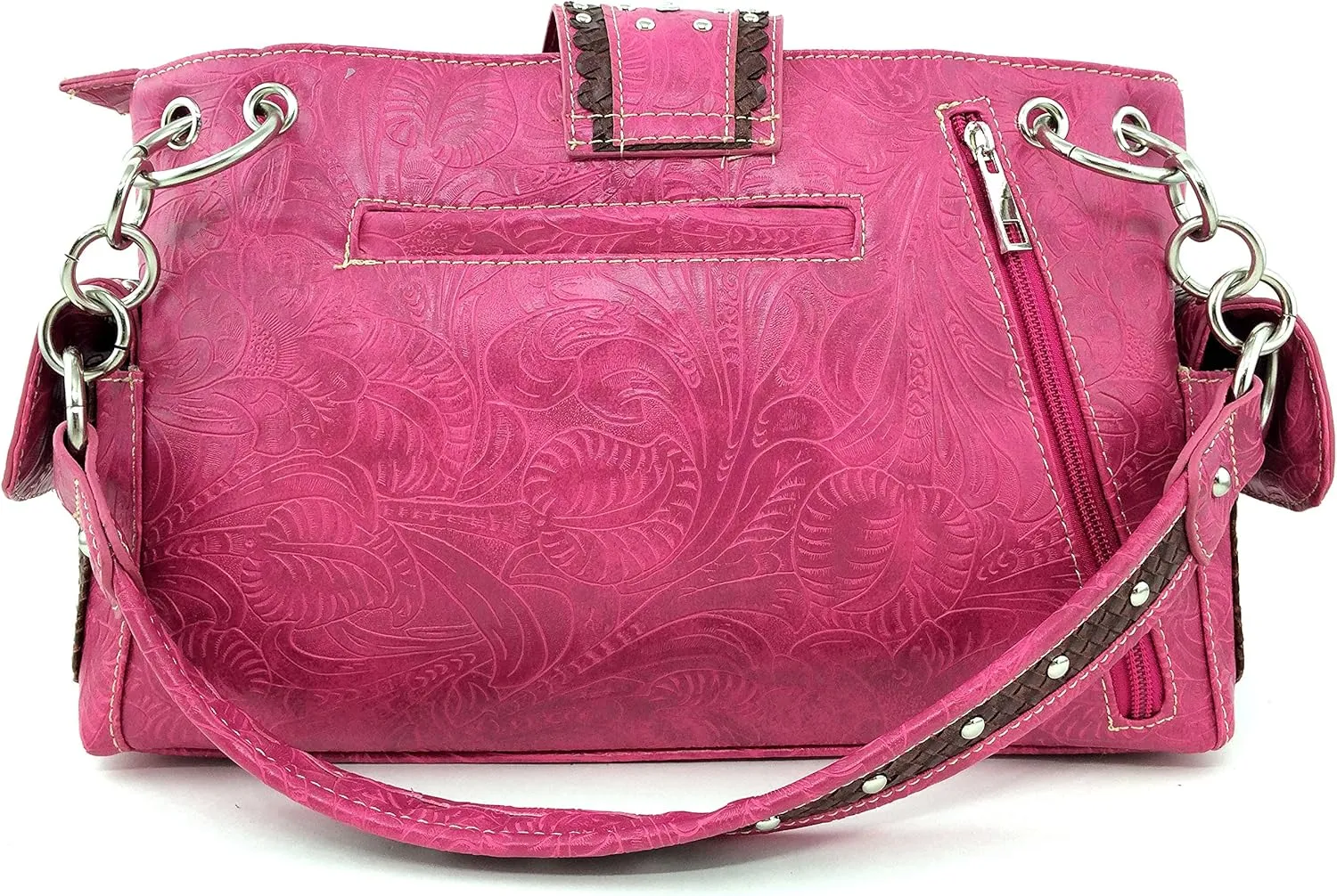 Justin West Gleaming Western Tooled Rhinestone Buckle Floral Embroidery Chain Shoulder Handbag Purse Concealed Carry