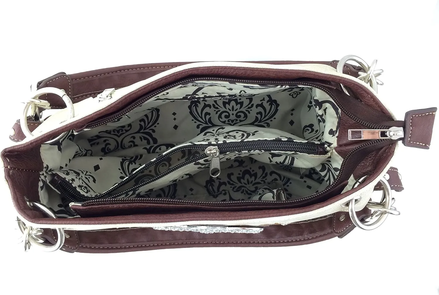 Justin West Gleaming Western Tooled Rhinestone Buckle Floral Embroidery Chain Shoulder Handbag Purse Concealed Carry