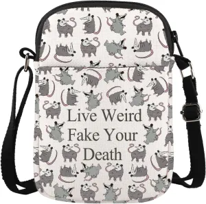 JXGZSO Possum Crossbody Bag Live Weird Fake Your Death Shoulder Bag Opossums Themed Small Sling Bag