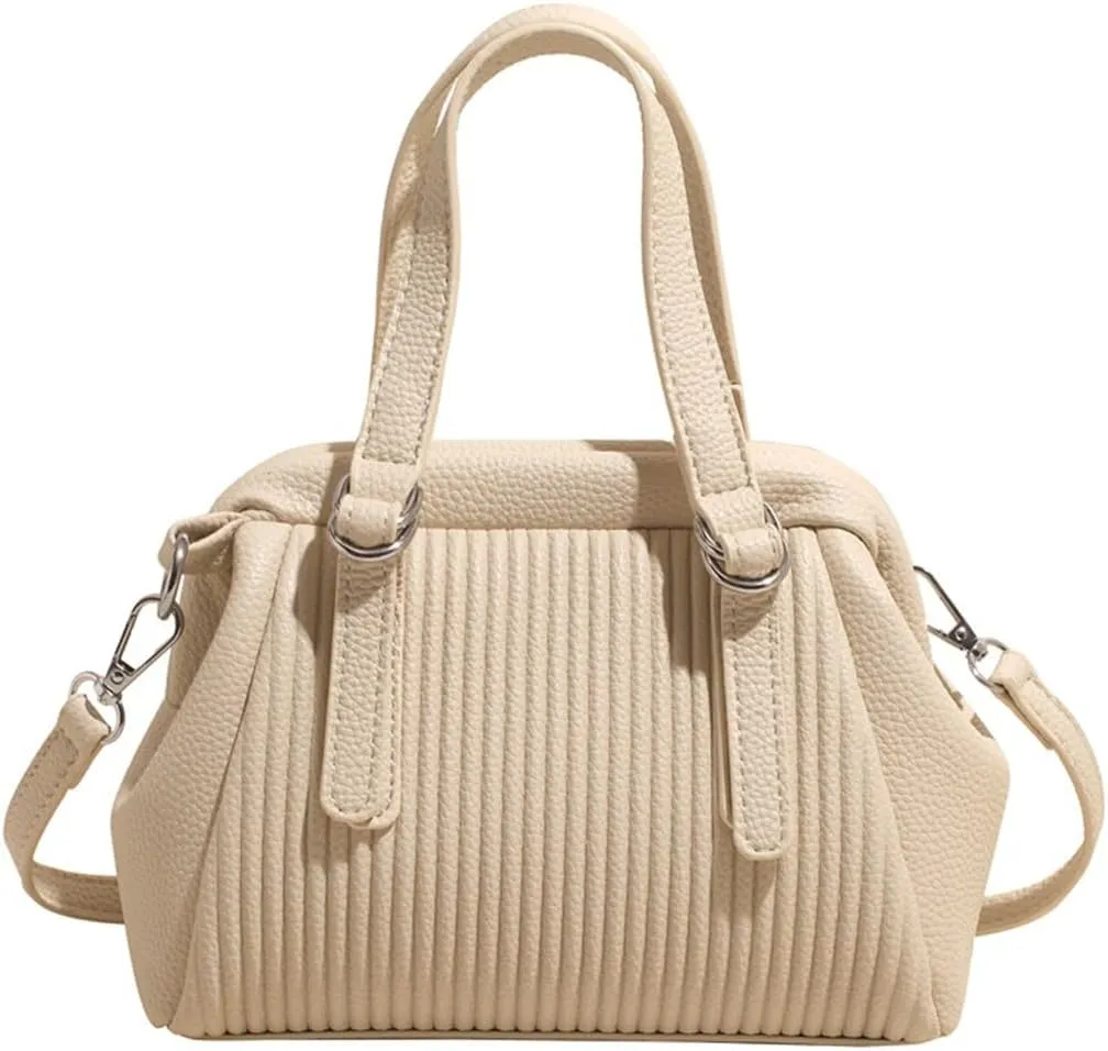 JYG Small Tote Bag for Women Spring PU Leather Shoulder Bag Kiss Lock Satchel Purse with Adjustable Strap
