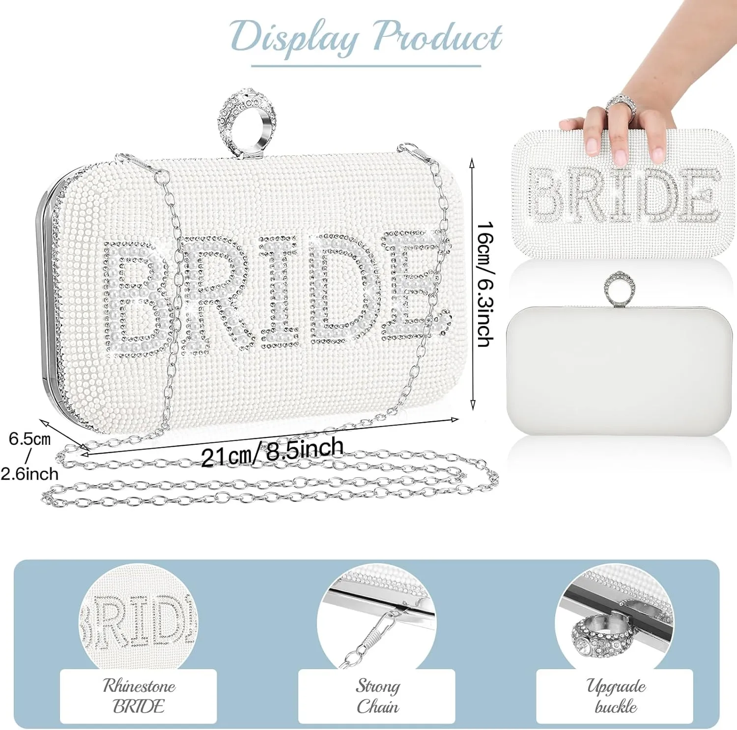 Kacctyen Rhinestone Clutch Bag Bride Clutch Purse Diamond Evening Bag Bride Purse Embellished Jewels Rhinestone Box Bag Gift