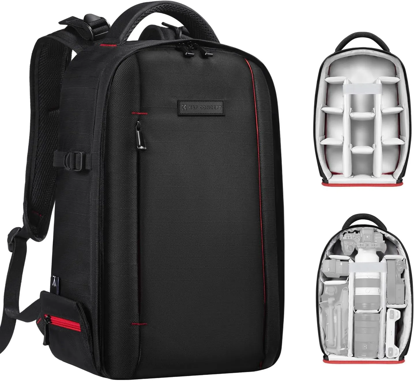 K&F Concept Camera Backpack for Photographers Large Waterproof Photography Camera Bag with Laptop/Tripod Compartment for Men Women Black Red